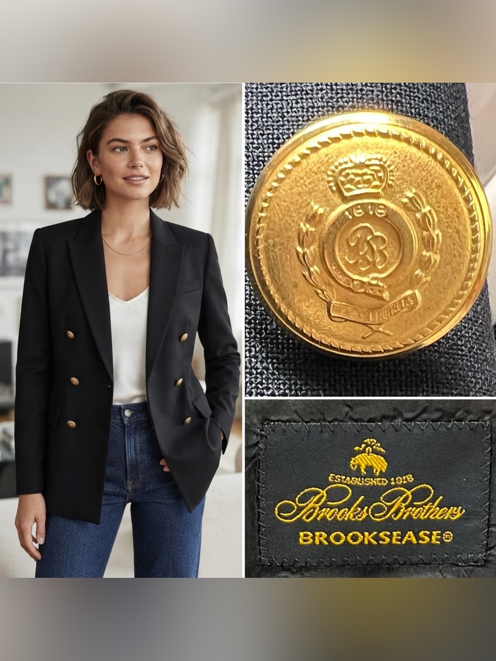 Brooks Brothers Women’s 14 Gold Button Double Breasted Brooksease Blazer Jacket